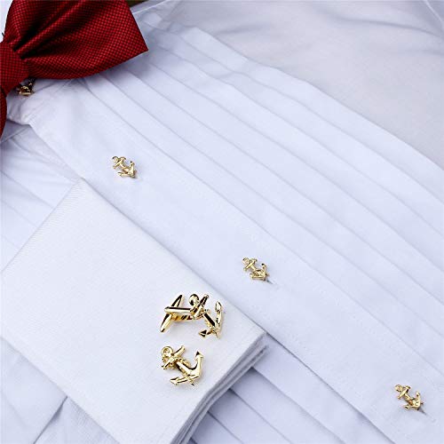 Hawson Anchor Mens Cufflinks And Shirt Studs Set Gold Tone Shirt Cuff Links Set In Black Gift Box #TOP2