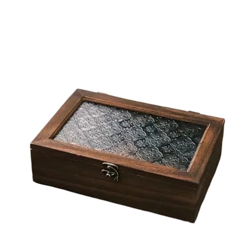 DQZRTUECA Cofre del tesoro con cerradura, Tamaños múltiples del color retro organizador de cristal la gema cofre tesoro madera(23 * 17cm)