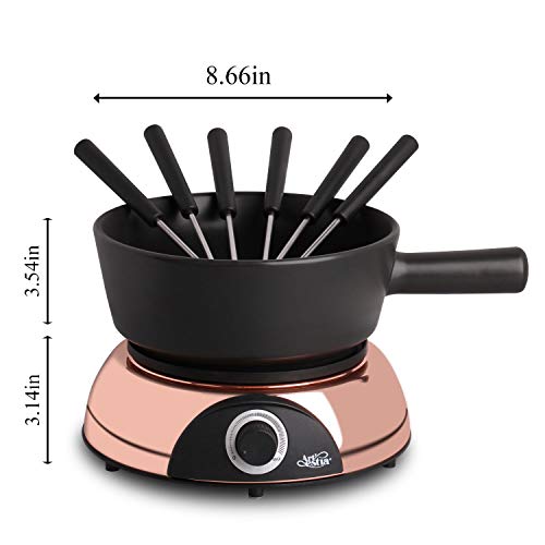Artestia 2-Qt Electric Fondue Pot Set 1500W Ceramic Chocolate Melting Pot Adjustable Temperature Control 6 Fondue Forks, Cool-Touch Handle, For Chocolate Cheese, Black Ceramic Pot With Rose-Gold Base #TOP6