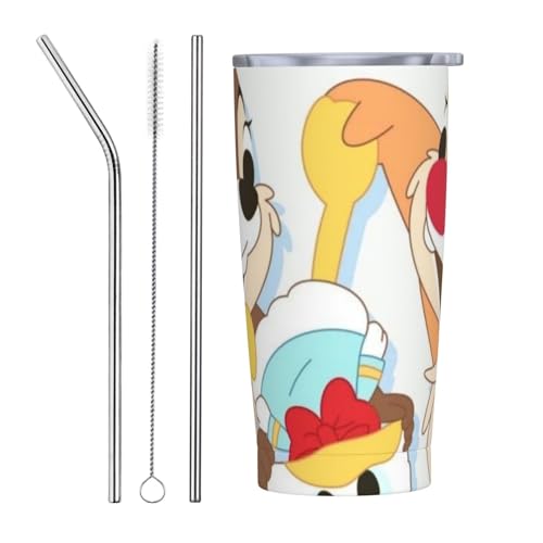 チップ デール アニメ ストロー&ストローブラシ付き マグカップ コーヒーカップ 600ml コンビニカップ タンブラー ステンレス製 保冷 保温 車用 蓋付き 持ち運び 水筒 大容量 直飲み キャラクター 人気 プレゼント