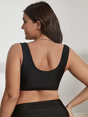 OYOANGLE Women's Plus Size Cut Out Scoop Neck Bikini Tops Swimsuit Athletic Tankini Top2