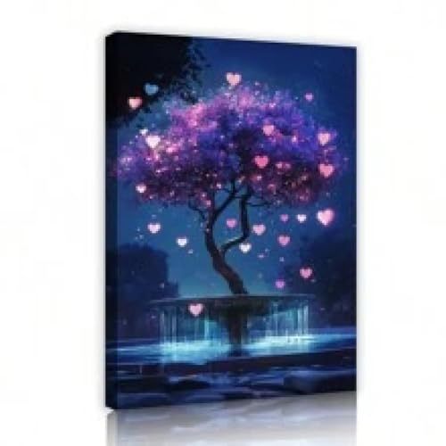 Cœur coloré et arbre d'amour romantique en toile décorative 50x70