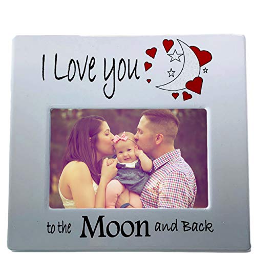 i heart you picture frame - I Love You to the Moon and Back Photo Frame - Heart and Moon Motif - Holds a 4