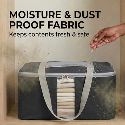 Image of EASY HOME 70 litre Storage Bags for Clothes Large | Cloth Storage Organizer with Zip Closure | Wardrobe Bag for Sarees, Quilts & Blankets | Moisture Proof Nylon Cover Bag (Pack of 1)