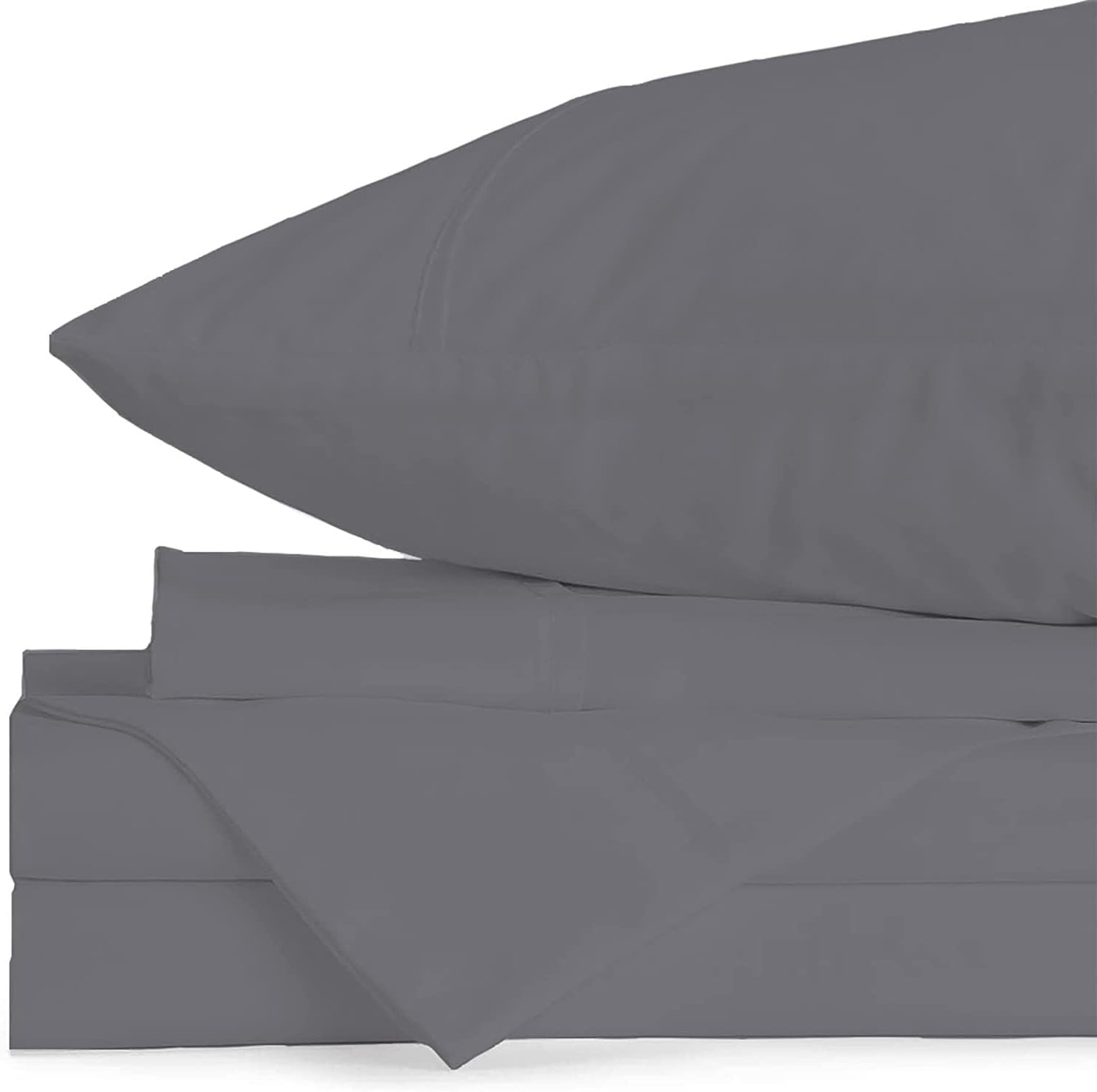 600 Thread Counts 4 Piece Sheet Set 17" Deep Pocket (1 Fitted Sheet, 1 Flat Sheet, 2 Pillowcases) 100% Egyptian Cotton - King Size, Dark Grey Solid