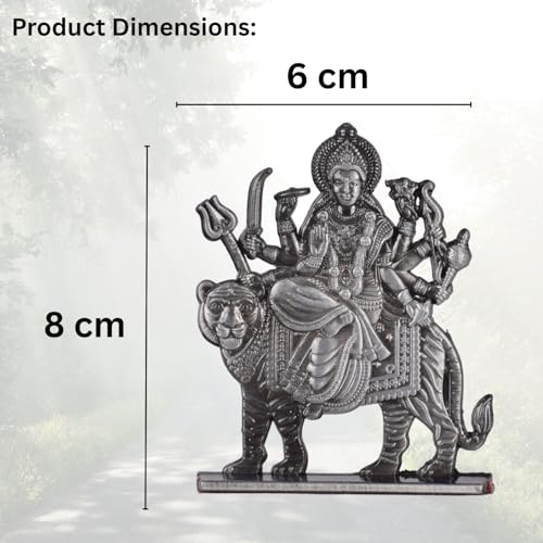 Image of BUC Sri Maa Durga, Ma Sheravali Idol for Car Dashboard - Oxidized Black & Silver Finish Fierce Goddess Kali Murti for Spiritual Travel & Safety (S944-OXI)
