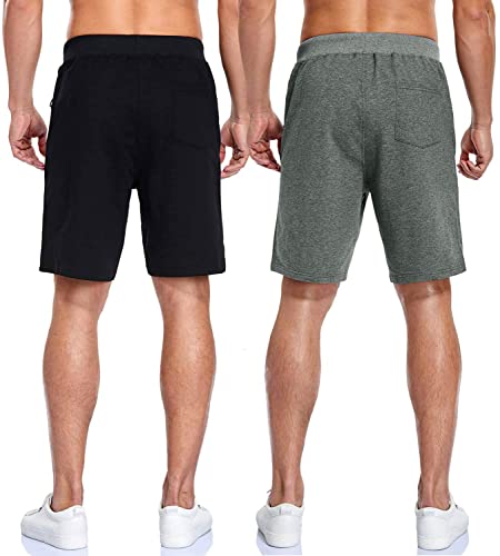 Boyzn Men's 2 Pack Casual Shorts Comfortable Cotton Workout Shorts Elastic Waist Joggers Gym Running Shorts With Zipper Pockets Black/Dark Grey-Xl #TOP6