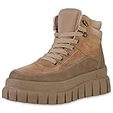 ankle boots keilabsatz  VAN HILL Damen Stiefeletten Plateau Boots Keilabsatz Schuhe Freizeit Schnürer Profilsohle Plateauschuhe Schnürschuhe 208627 Khaki 38