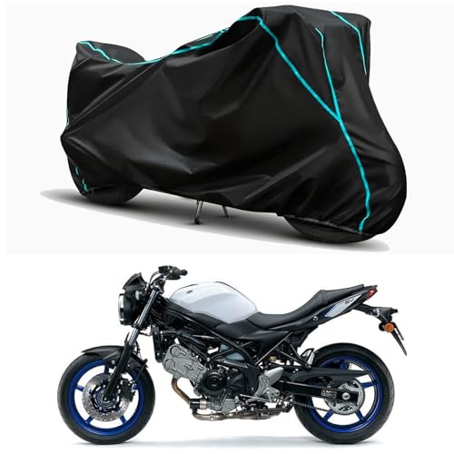 Image of Waterproof Bike Body Cover Compatible for | Suzuki SV650 | Taffeta Fabric, Sky Piping Design, Bottom Elastic Fit | Dustproof, Sun UV & Rain Protection for All Weather.