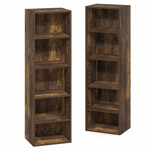 Image of Furinno PASIR Book Shelf, 10-Tier Bookshelf, Bookcase with Open Shelf, 9.2 x 11.8 x 78.7, for Living Room, Bedroom, Home Office, Amber Pine
