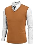 COOFANDY Men's V Neck Sweater Vest Fitted Fall Fashion Cable Sleeveless Sweaters Casual Knitted Pullovers Light Brown