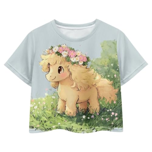 Image of Cute Crop Tops for Girls Short Sleeve Summer T Shirts Fashion Graphic Tees Crew Neck Pullover Tee 5-14 Years