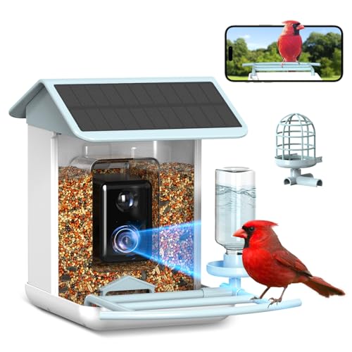 BROAIMX Bird Feeder with Camera, Free AI Forever for 11,000+ Species, 64G TF Card & 1080P HD, Solar-Powered Wireless Outdoor Design, App Alerts & Two-Way Audio for Garden Wildlife Watching (Turquoise)