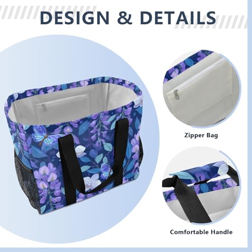 Blue Wisteria White Orchi Flowers Beach Tote Pool Bags for Women Ladies Large Waterproof Gym Tote Carry On Bag for Weekender Swim Gym Shopping Travel Daily Bag4