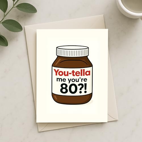 Divertida tarjeta de cumpleaños 80 con diseño de palabras de Nutella, tarjeta de felicitación humorística