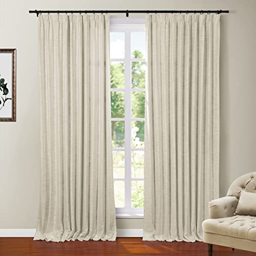 TWOPAGES Faux Linen Extra Long Greyish Beige Blackout Curtain with Pinch Pleat and Back Tab Top for Living Room Guest Room Thermal Insulated Heavy Duty Drape (52Wx120L, 1 Panel)