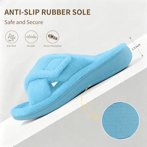 Image of BCSTUDIO Women's Orthopedic House Fuzzy Slippers with Arch Support | Plantar Fasciitis Relief Orthotic Furry Slippers, Open Toe, Cross-Band, Non-slip Sole, Machine Washable, Indoor Outdoor