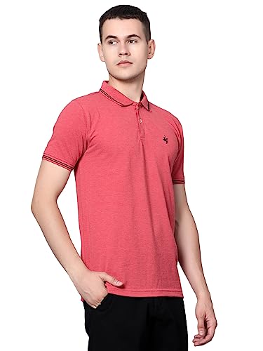 Image of Cantabil T-Shirt for Men l Breathable & Soft with Color Fastness Regular Fit Polo Neck Cotton Blend Fabric Solid Pattern