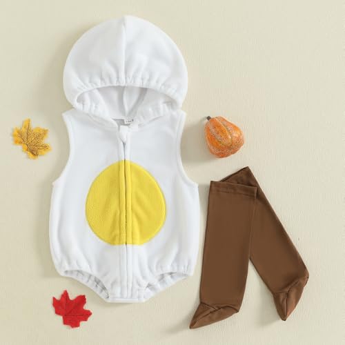 Baby Halloween Outfit Cute Sleeveless Fleece Cartoon Hooded Romper and Long Socks Set Newborn Outfit4