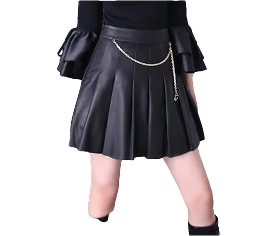 Damska mini plisowana skórzana spódnica z wysokim stanem w stylu preppy plisowana spódnica wąska spódniczka mini o linii A