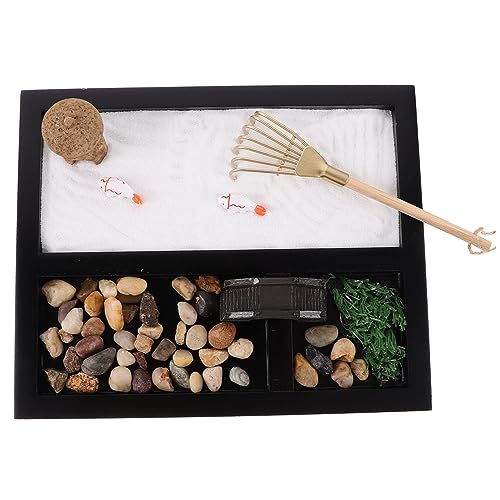 Vaguelly Simulation Ocean Scene Zen Garden with Rake Black Desktop Decorative Sandbox for Meditation and Relief Miniature Landscape Accent for Office Home Decor