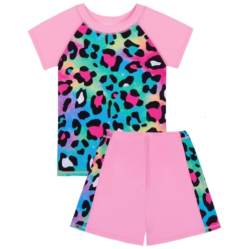 Maillot de bain manches courtes filles avec short protecteur imprimé léopard