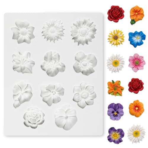 Ymapinc Silicone Flower Mold Set (11-Cavity) for Polymer Clay Crafts & Jewelry Making, DIY Earring Molds with Multiple Floral Designs