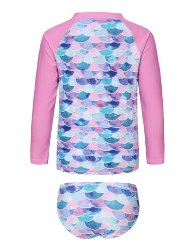 Image of Girls Two Piece Rash Guard Swimsuits Set Long Sleeve Bathing Suit with UPF 50+ Sun Protection Kids Sunsuits Swimwear Set