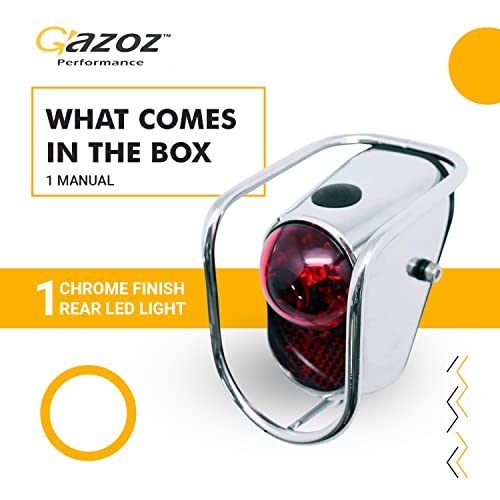 Gazoz Performance Bike LED Tail Light, Vintage Rear Light with Chrome Look - Classic Tour Bicycle Accessories (LM-002)