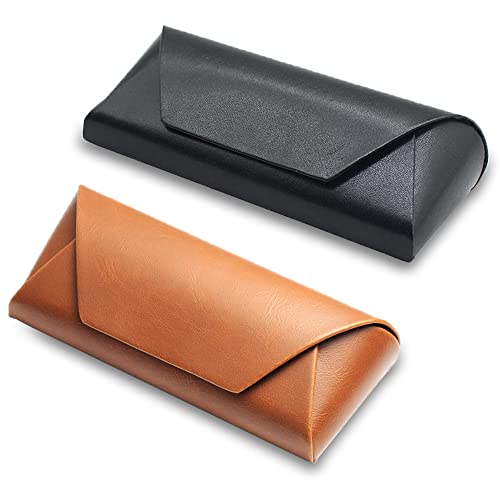CaiYuanGJ 2 Stück Sonnenbrillenetui Tragbar, Sonnenbrillenetui Groß, Brillenetui, Brillenetui Leder, Brillenetui Tragbar, Geeignet für Männer, Frauen, Kinder, ältere Menschen (Schwarz Braun) Cover