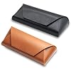 2 Pièces Étui à Lunettes, Étui à Lunettes Cuir, Étui à Lunettes de Soleilen Cuir, Souple Pochette à Lunettes Portable, Convient Aux Hommes, Femmes, Enfants, Personnes Agées (Marron Noir)