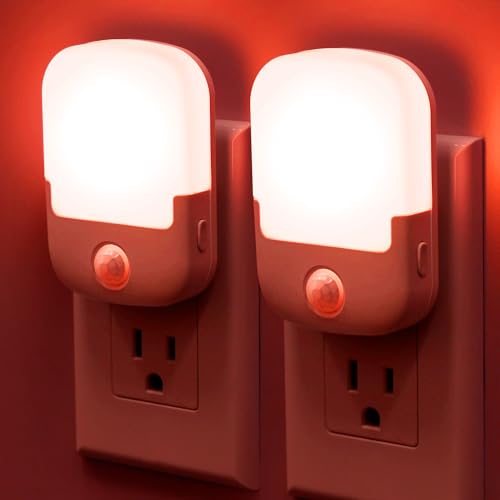 Image of Briignite Red Motion Sensor Night Light, Night Light, Dusk to Dawn Night Light 2Pack, Dimmable Led Night Light, Night Light for Kids, 1W Night Lights Plug into Wall for Bedroom, Kid Room, Bathroom