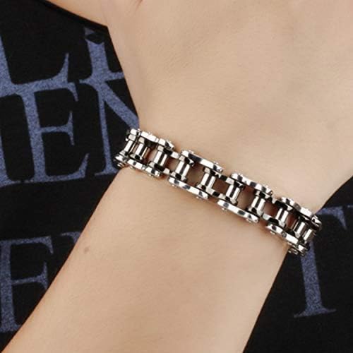 Cupimatch Motorcycle Biker Chain Bracelet Punk Rock Link Wristband for Men Cool Silver Stainless Steel 8.5" (Silver black) for Fathers Day - Image 3