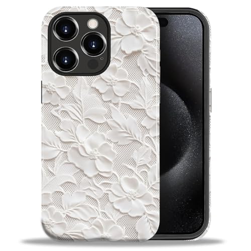 Coque iPhone 15 Pro Max DAIZAG dentelle florale blanche silicone