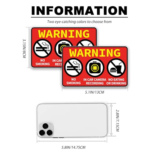 Image of 2 PCS No Smoking in This Vehicle, In Car Camera Recording, No Eating or Drinking Stickers，Waterproof and UV Resistant for Van Car SUV Taxi Driver Window Door