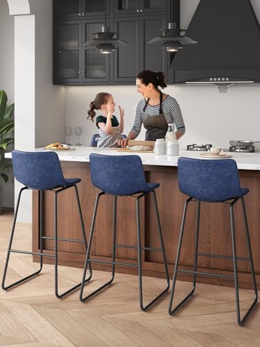 Image of 30in Bar Stools Counter Height Chairs Set of 3 Metal Legs (Blue)