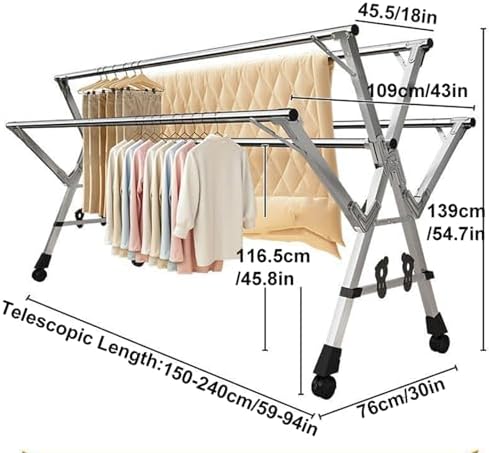 Foldable Space-Saving Clothes Rack Floor-Standing Clothes Rack Tripod,Clothes Drying Rack Tripod Portable Foldable Space Saving Laundry Drying Rack，Stainless Steel Clothes Drying Rack, Heavy