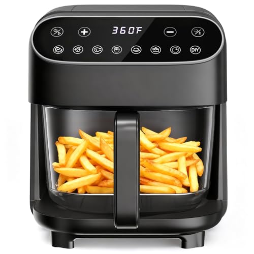 Image of Electactic Air Fryer, 5 QT Glass Air Fryer PFAS Free & Dishwasher-Safe Basket, 8 Preset Touchscreen, 360° View Cooking, for Healthy Meals in Minutes - Black
