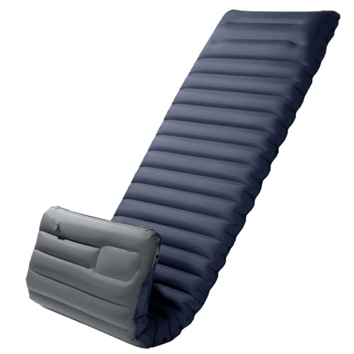 YISSVIC Materassino Campeggio Gonfiabile Autogonfiabile con Cuscino Portatile e Pieghevole per Outdoor, Arrampicata, Campeggio,Pesca, Spiaggia,Colorblocked Grigio e Blu