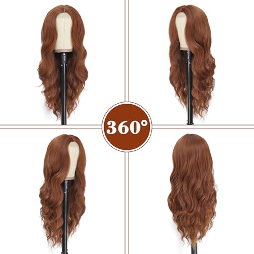 Image of NAYOO Auburn Wig for Women, 26 Inch Middle Part Wavy Synthetic Wig