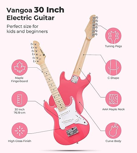 Image of Vangoa 30 Inch Electric Guitar for Beginner Kit with Amp, Bag, Strap, Extra Strings, Capo, Tuner, Picks, Cable (Pink)