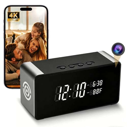 Clythern Hidden Camera Clock 4K HD WiFi, Wireless Camera with Night Vision Motion Detection, Nanny Cam for Home Security Indoor, Remote Live Stream Surveillance Camera