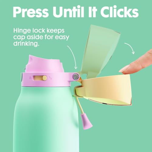 Image of Meoky 24 oz Slim Insulated Water Bottle: Leak Proof Locking Lid, 2-in-1 Straw and Spout, 24 Hours Cold, Top Handle, BPA Free, Stainless Steel Water Bottle for Adults Teens Sports Travel, Lime