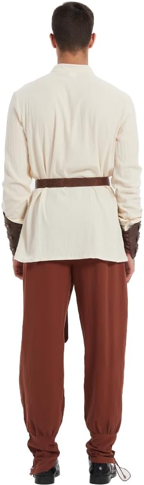 5 Pcs Halloween Men's Renaissance Costume Medieval Pirate Shirt and Pants Viking Costume Accessory Set - Image 5