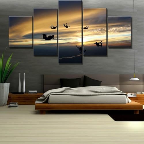 Saut en parachute tableau decoration murale impression sur toile 5 parties pour maison