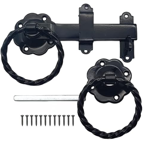 Twisted Heavy Duty Ring Gate Latch 6"/150mm in Black - Ideal for Wooden Gates Cover