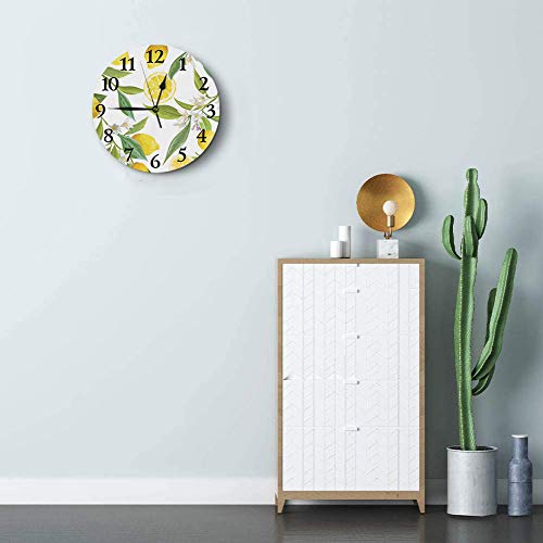 Britimes Round Wall Clock Silent Non-Ticking Clock 12 Inch, Vintage Farmhouse Wood Home Decor For Living Room, Kitchen, Bedroom, And Office, Summer Lemon #TOP2