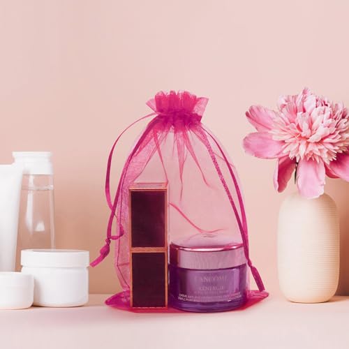 Image of 50PCS Hot Pink Organza Bags 3x4, Small Gift Bags Drawstring Mini Mesh Pouches for Jewelry Candy Makeup Sachet, Cute Goodie Baggies for Birthday Graduation Wedding Baby Shower Party Favors