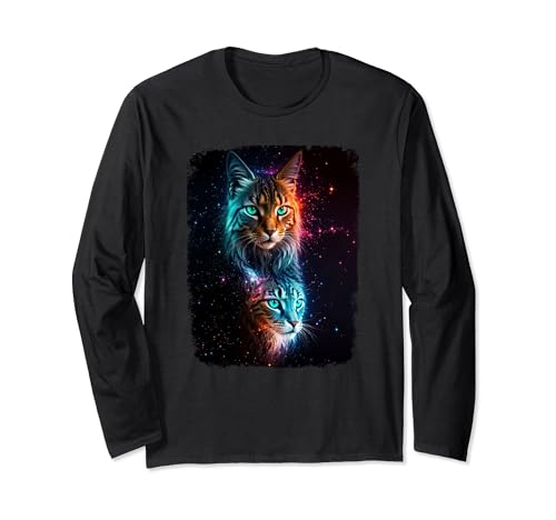 Space Cats Galaxy Cosmic Cats Mujeres Niñas Niños Cal Lover Manga Larga