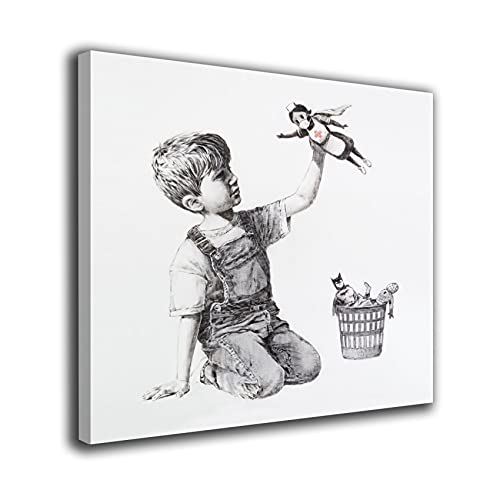 Desconocido Cuadro Lienzo Canvas Banksy niño Juguete Enfermera superheroe– Varias Medidas - Lienzo de Tela Bastidor Madera de 3 cm - Impresion Alta resolucion (20, 20)